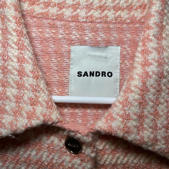 Sandro Houndstooth Tweed Jacket Light Pink - Picture 5 of 7